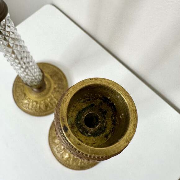 Mid Century Crystal & Gilt Bronze Candle Holders - Picture 6 of 8